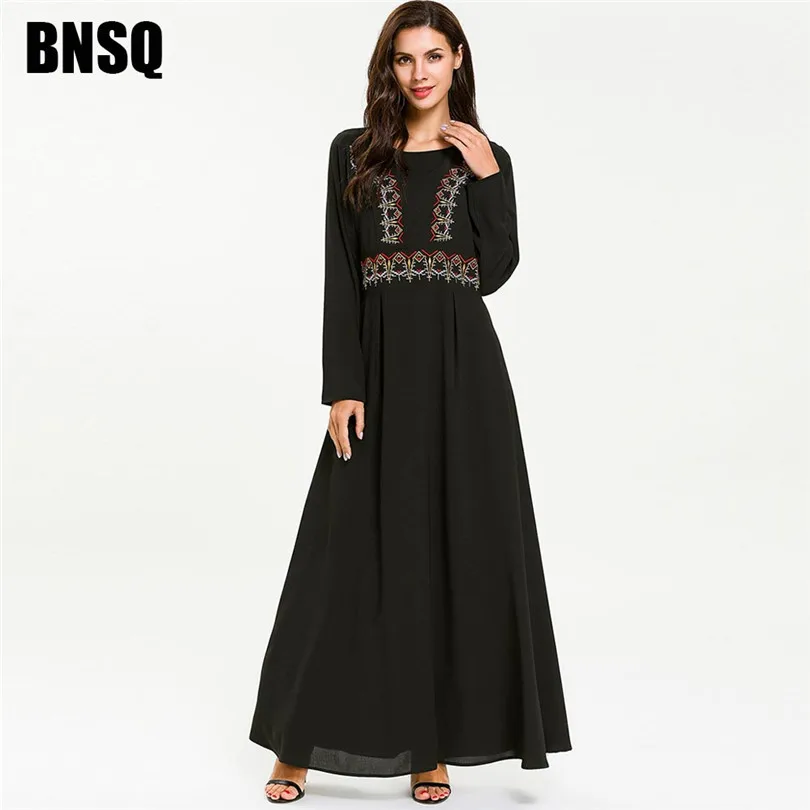 Женское мусульманское платье абайя с вышивкой винтажные Скромные Вечерние