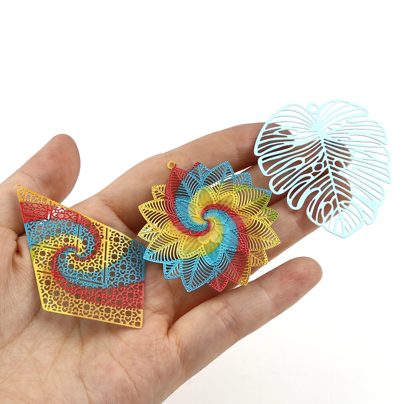 5 шт. Радуга вихревой сплав железа Филигранное тиснение Подвески полые