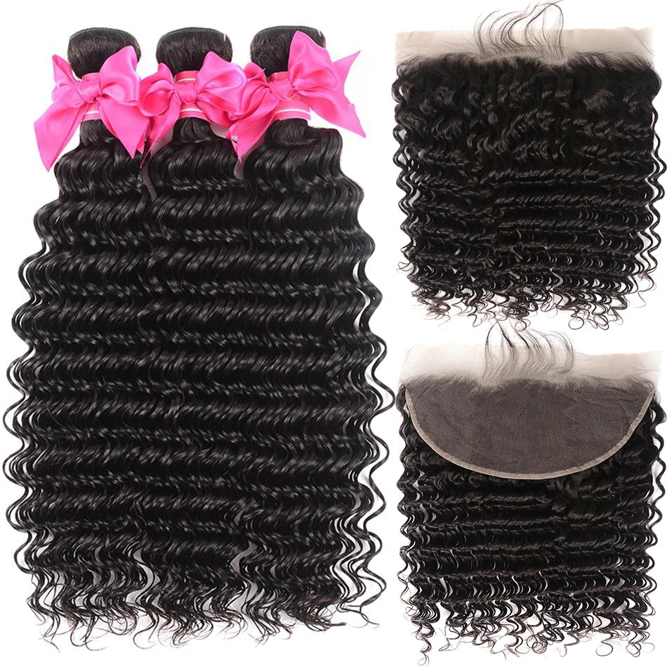 Шнурка с пряди бразильских волос глубокая волна фронтальной Shuangya волосы Remy