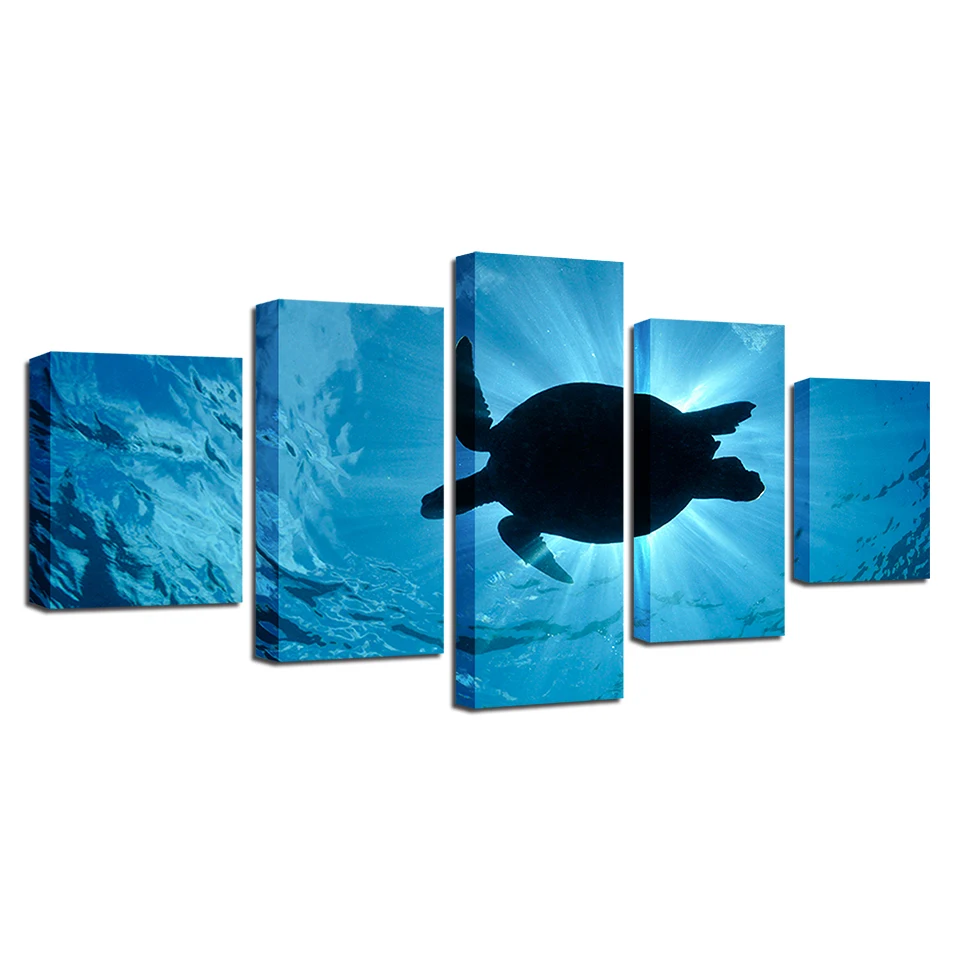 Подводный животных HD декор с печатью Гостиная каркасная стена 5 штук черепаха