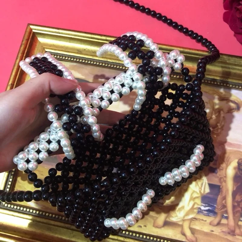 Сумка с бусинами в стиле ретро оригинальная маленькая Очаровательная плетеная