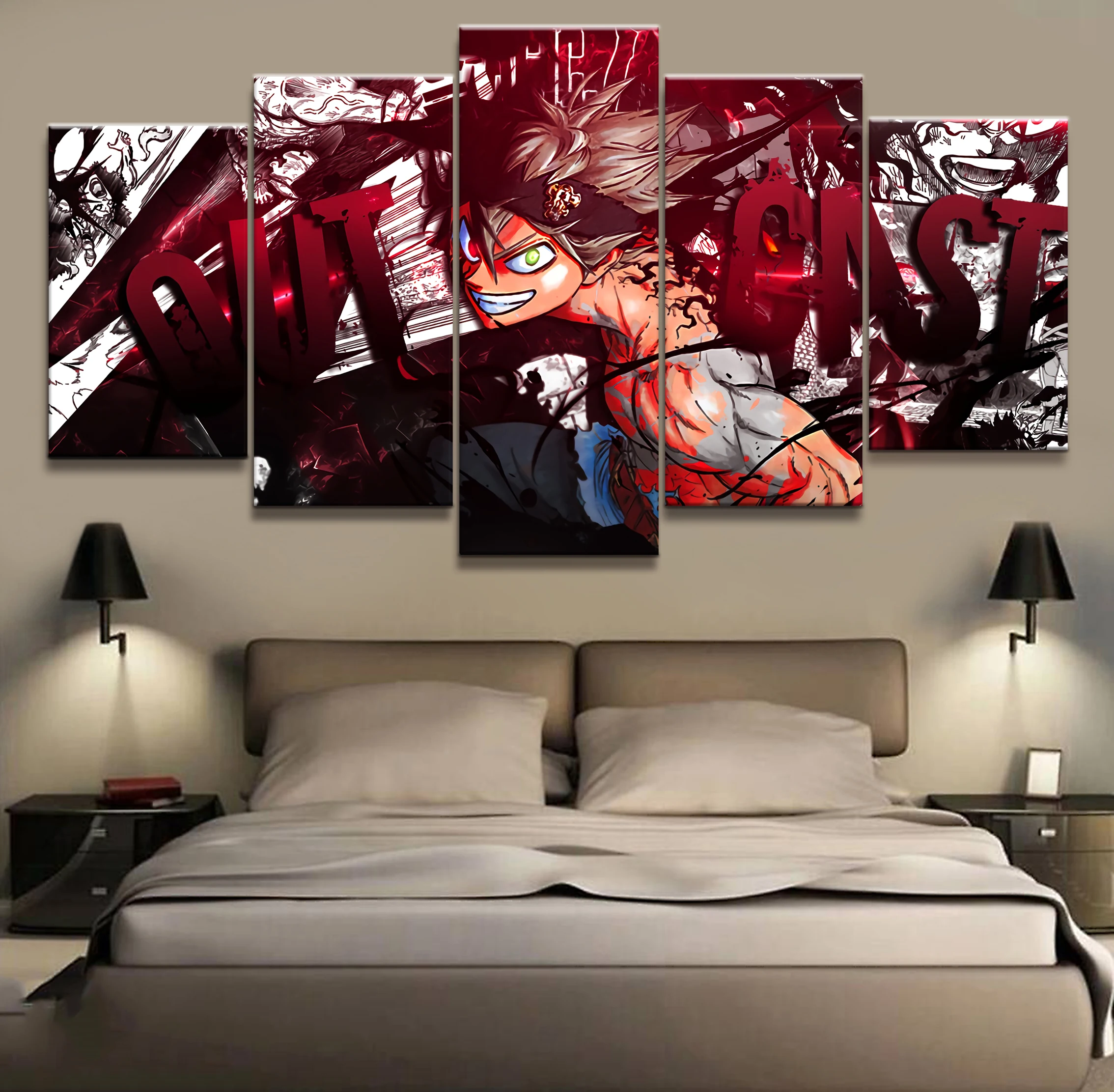 Домашний декор модульный Холст Картина 5 шт. черный клевер Аста анимационный