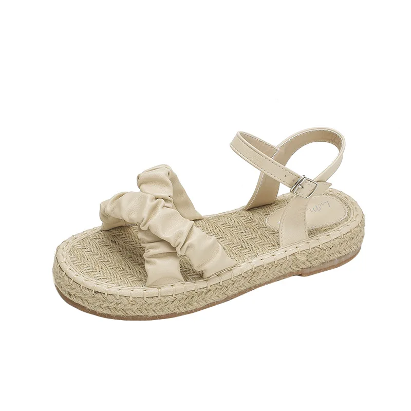 

Clogs With Heel Low Sandals Woman Leather Open Toe Suit Female Beige Summer Shoes Cross Thick Low-heeled Fashion Bohemian Peep B