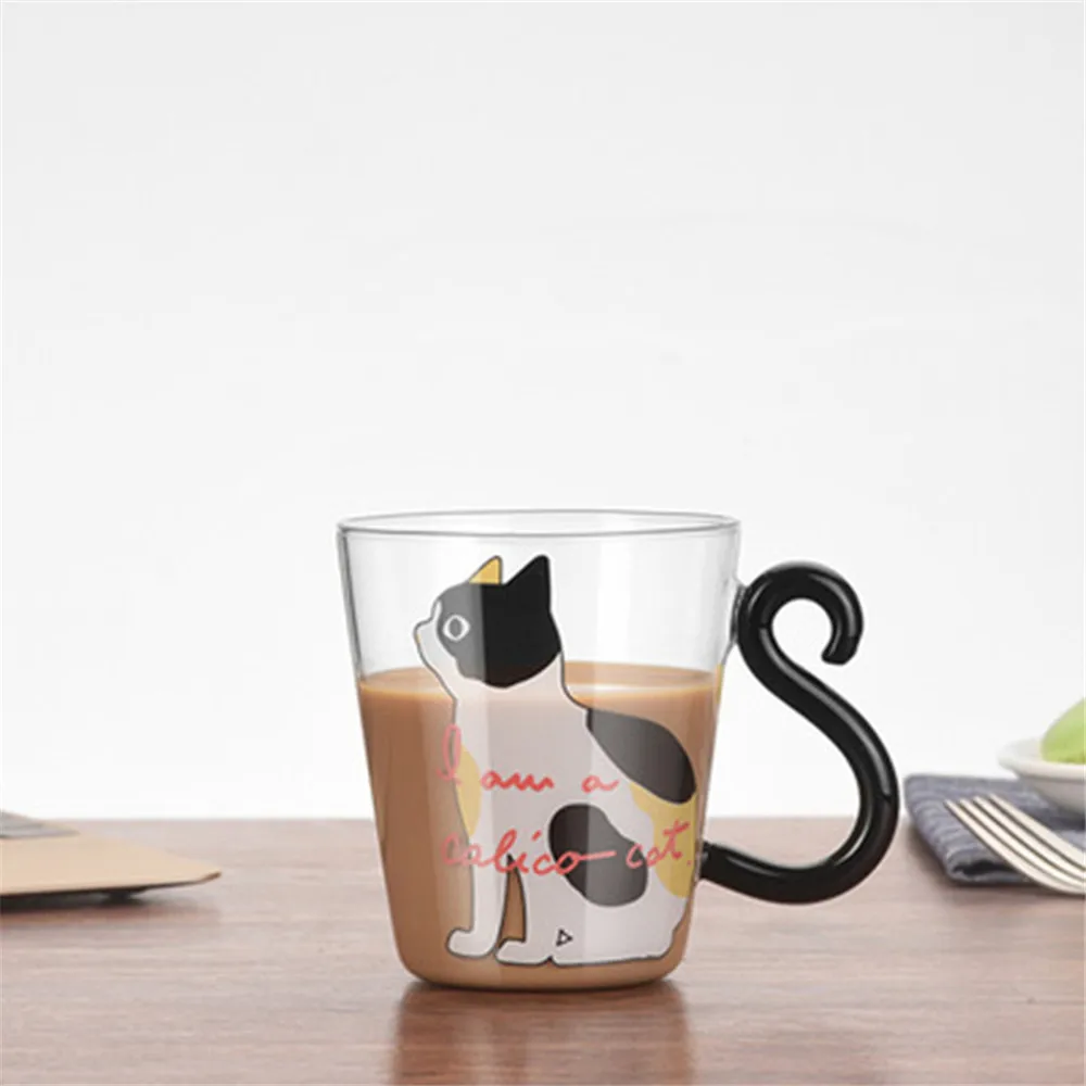 

Coffee Milk Tea Glass Water Cup Cartoon Creative Cute Cat Mug Red Wine Beer Champagne Glasses Kids Bottle Reusable