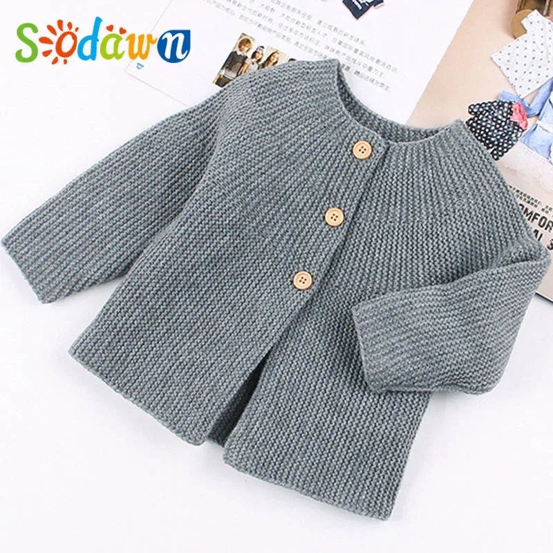 BN154-Gray Sodawn Autumn Baby Girl Sweaters Kids Clothes Children Knitted Coat Toddler Costume Cute Soild Girl Cardigan Jacket - Цвет: BN154-Gray