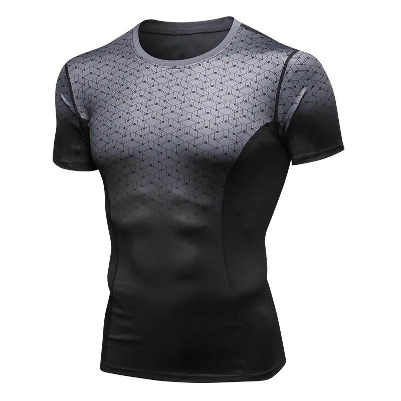 

Men's Pro Fitness Short Sleeve Printed Gradient Sports Running Ultra-Stretch Quick Drying Clothes T-shirt Tight Short Sleeve