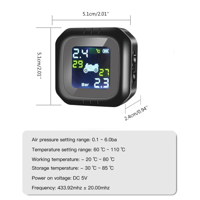 

High-precision Wireless Motorcycle Tire Pressure Monitoring System Waterproof Cordless High Accurancy Real-time Pressure Monitor