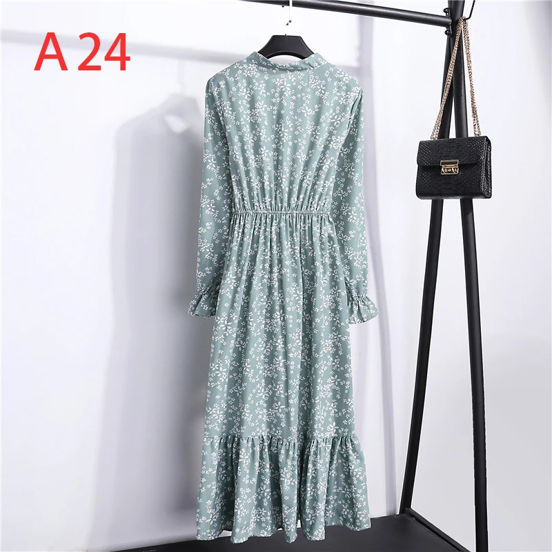 Корейская черная рубашка Vestidos для офиса в горошек, винтажные осенние платья, Женское зимнее платье, миди платье с цветочным рисунком и длинным рукавом для женщин