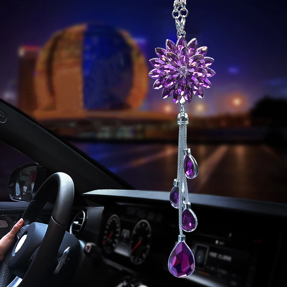 

Auto Rearview Mirror Hanging Ornaments Car Pendant Crystal Flower Petals Charms Automobile Interior Suspension Decoration Gifts