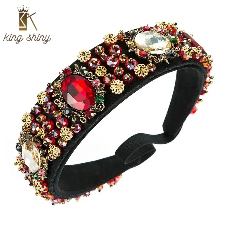

Gorgeous Baroque Multi Color Crystal Headband for Woman Elegant Sparkly Rhinestone Padded Hairband Female Party Hair Accessories