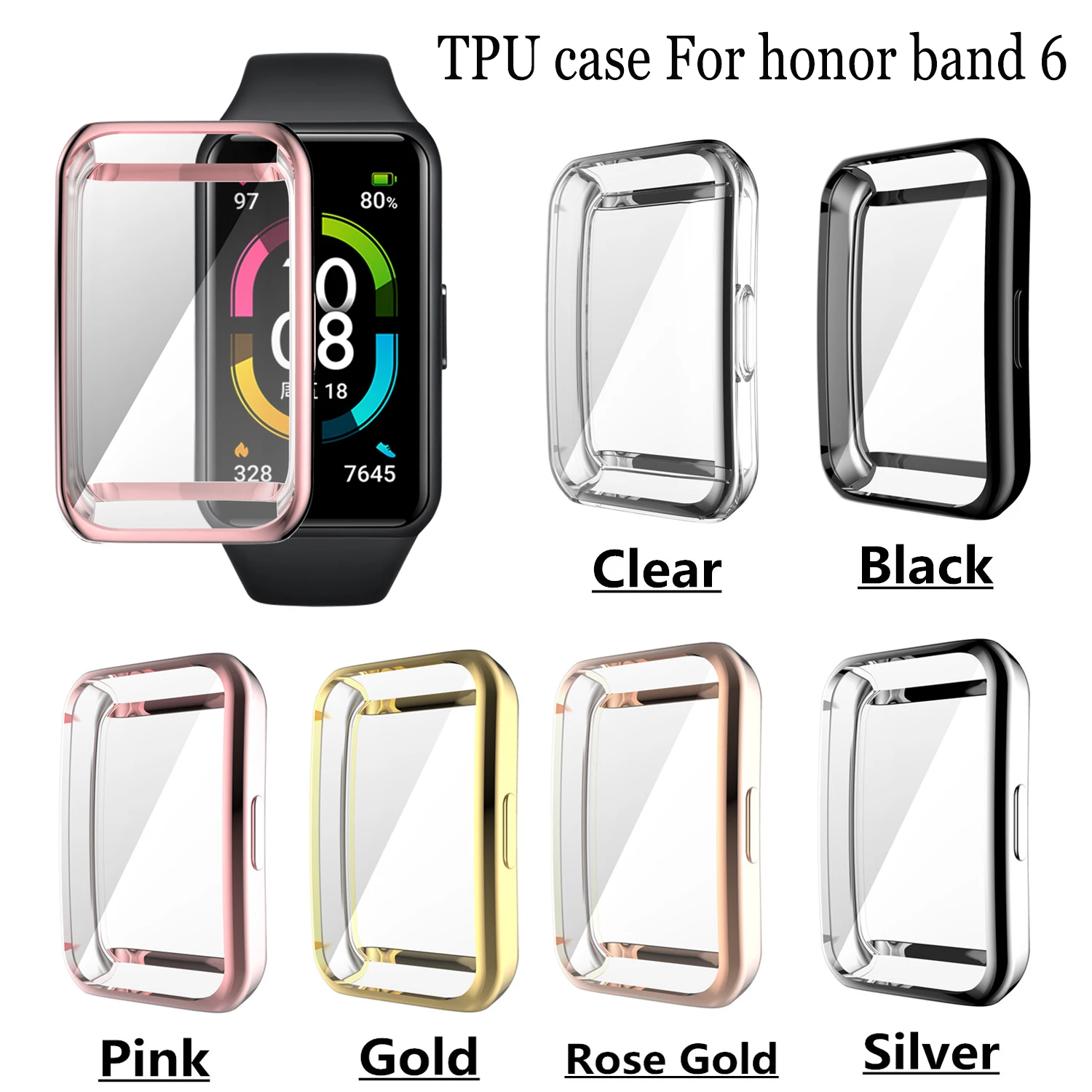 

Anti-drop TPU Plating cases For Huawei honor band 6 Protective Cover For Honor band 6 Full Screen Protector Frame Bumper Shell