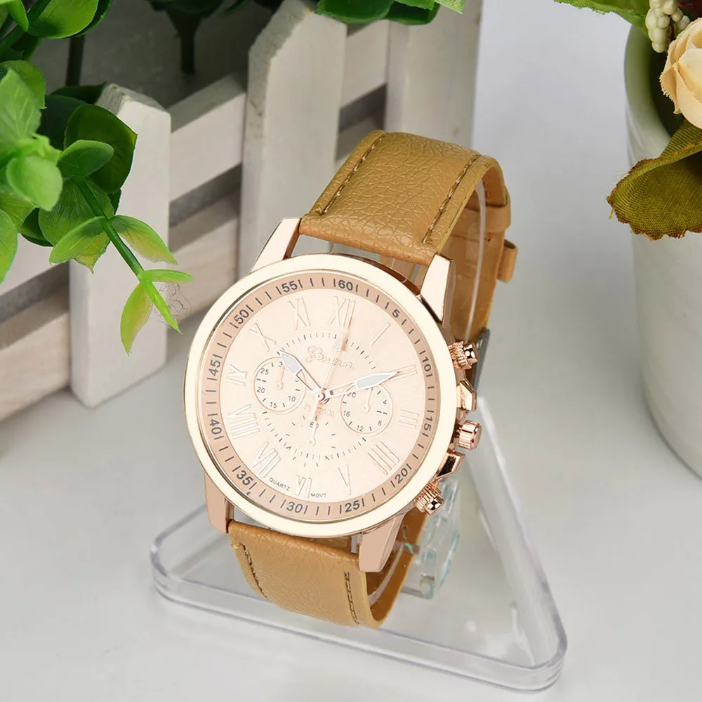 

Women's Leisure Wristwatches Roman Numerals Faux Leather belt Analog Quartz Watch Exquisite Gift for Ladies Montre Femme