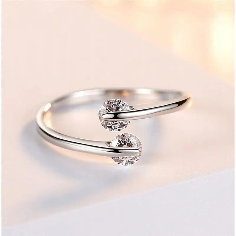 Delicate Simple Twin Zircon Promise Anniversary Engagement Rings For Fashion Women Gift 925 Jewelry S-R41