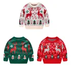 Вязаный рождественский свитер с оленем для девочек; Сезон осень-зима; Детский Рождественский пуловер с круглым вырезом и длинными рукавами; Свитера; Детская одежда