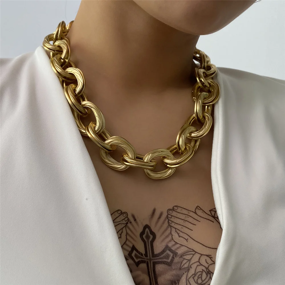 Punk Miami Curb Cuban Chain Necklace Women Collares Rock Hip Hop Big Chunky Thick Choker Necklace Steampunk Men Jewelry