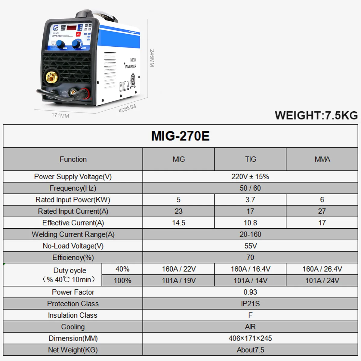 MIG-270E MIG/LIFT TIG/MMA 3 в 1 многофункциональный портативный интеллектуальный сварочный