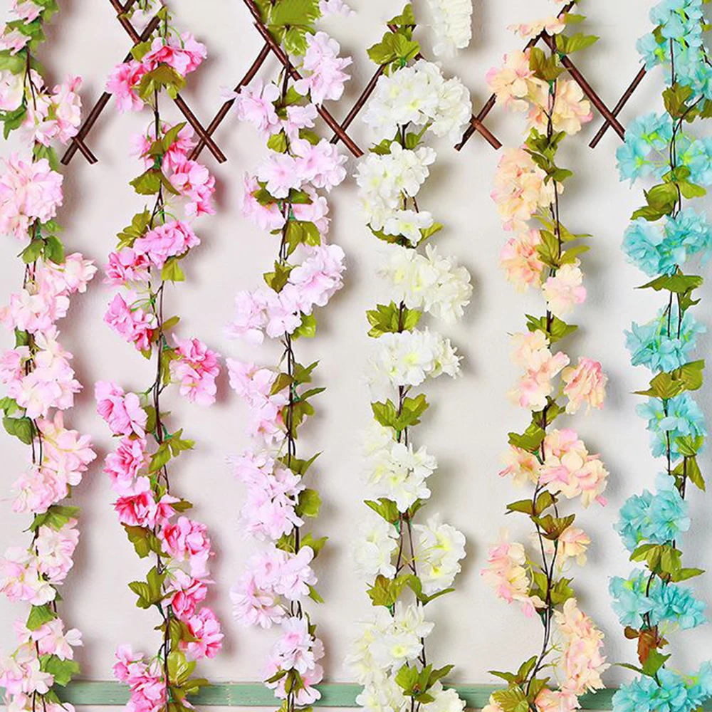 220 см 18 цветов симуляция вишни цветок ротанга лист венок стула для свадебной