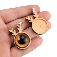 10pcslot christmas elk wood cabochon base 25mm dia blank wooden pendant trays diy jewelry accessories for necklace making