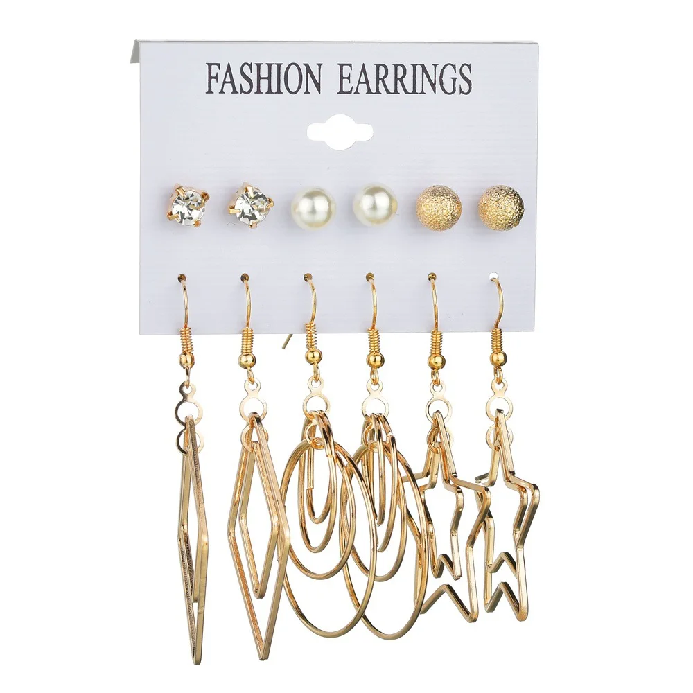 Абая 6 пар преувеличенные полые геометрические круглые квадратные звезды жемчуг