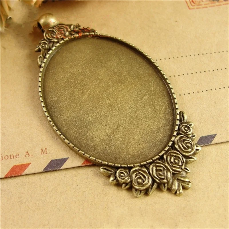 5 шт./лот базовый размер 30*40 мм подвеска с цветком розы основа для кабошона пустая