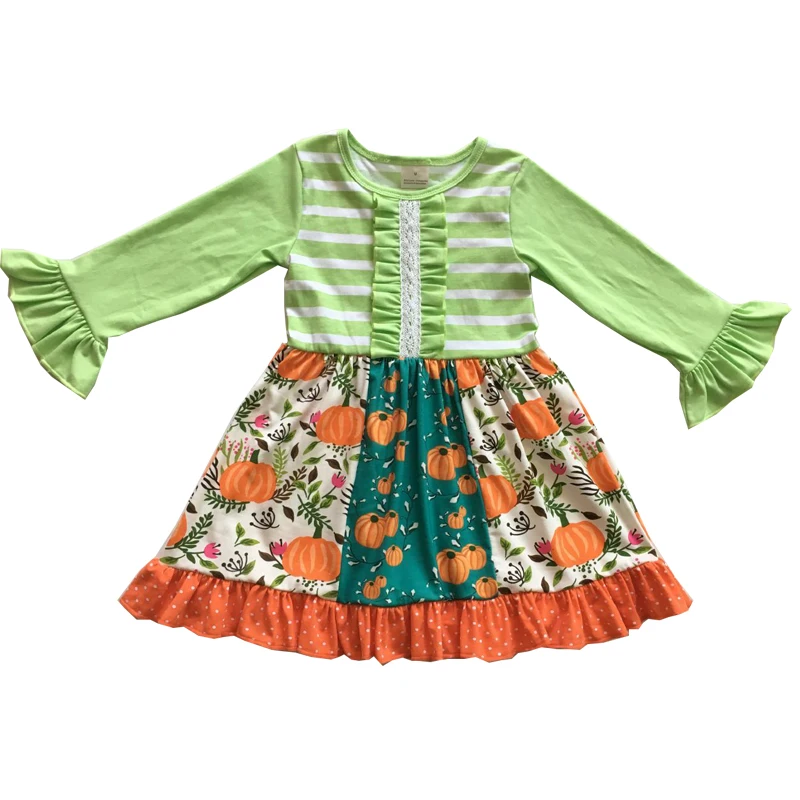 Лидер продаж хлопковое платье для девочек в стиле пэчворк с тыквой на Хэллоуин |