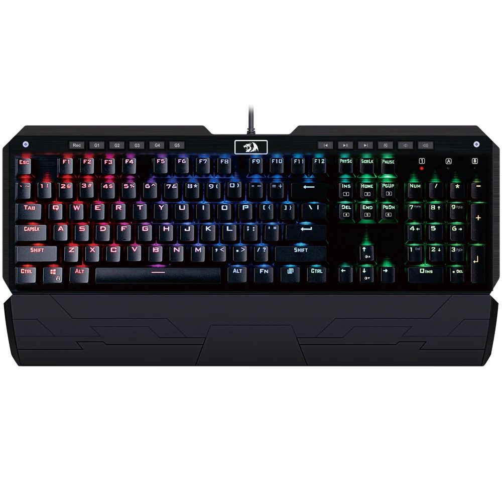 

Redragon Indrah K555 RGB LED Backlit Mechanical Gaming Keyboard Full Size Blue Switches With Wrist Rest