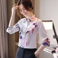korean women shirts women long sleeve button up shirt office lady print tops woman white loose flower shirt woman blouses