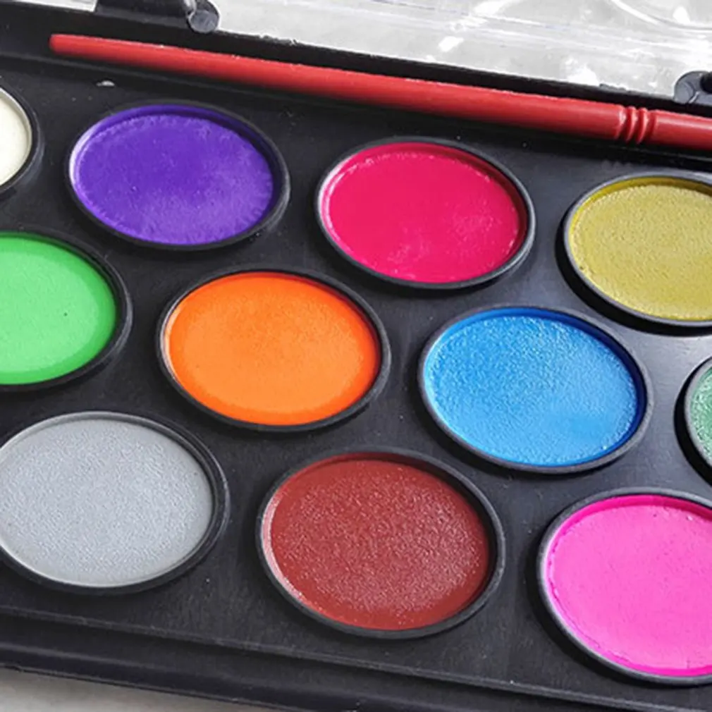 

16 Colors Solid Watercolor Paints Paint Box with Paintbrush Professional Bright Color Portable Sketch watercolor palette