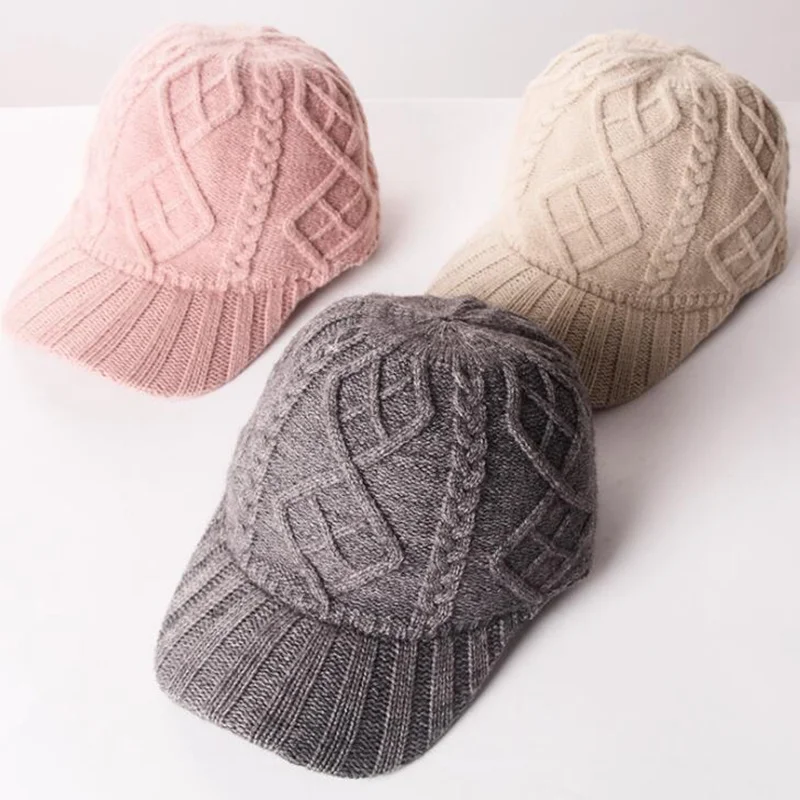 Новинка 2019 теплые вязаные зимние шапки Кепка для бейсбола твердая цвета мужчин и