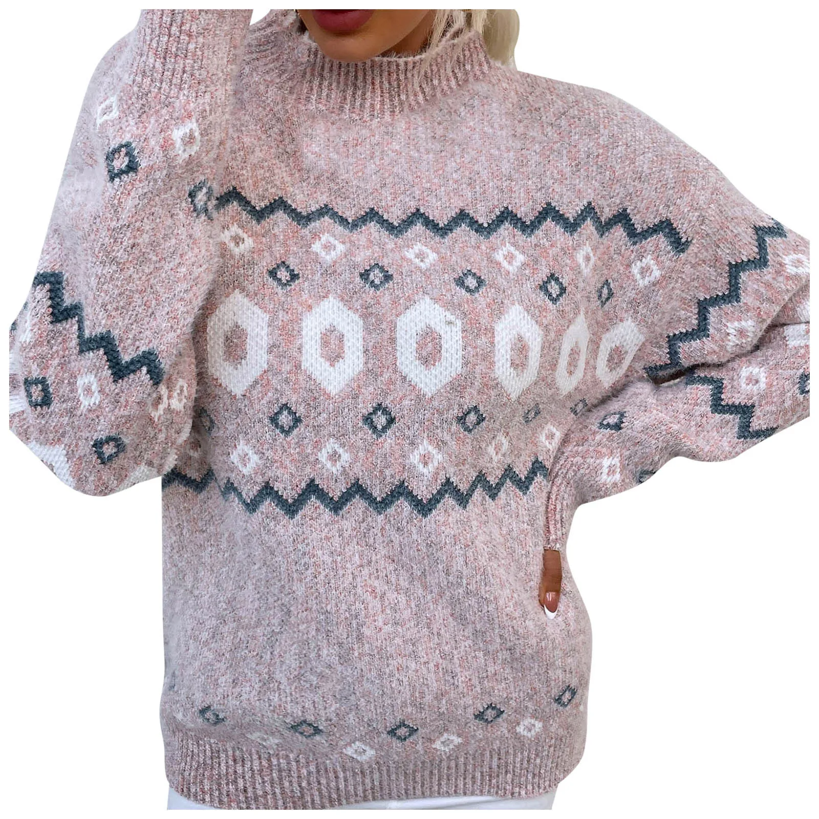 Женский свободный пуловер с длинными рукавами Повседневный оранжевого цвета в