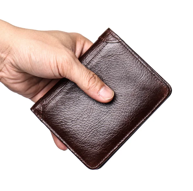 Explosion oil wax leather short wallet anti-magnetic beauty money clip card package first layer | Багаж и сумки