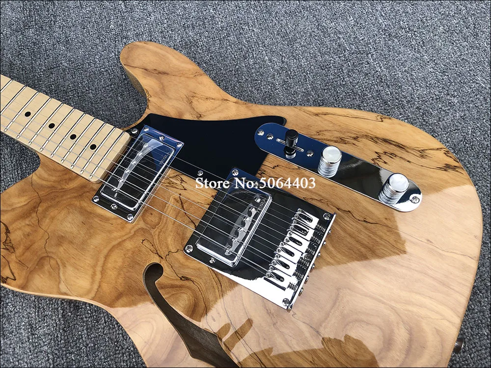 Factory direct sales of 6 string electric guitar, map rotten wood grain maple veneer, half empty core F empty electric guitar, maple neck, free shipping