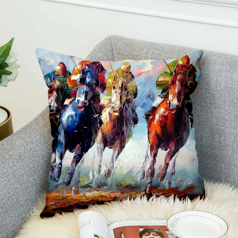 

Horse race Paintings Horse competition High Grade Decorative Pillow Case Car Home Sofa Cushion Cover 3D Digital Print style-4