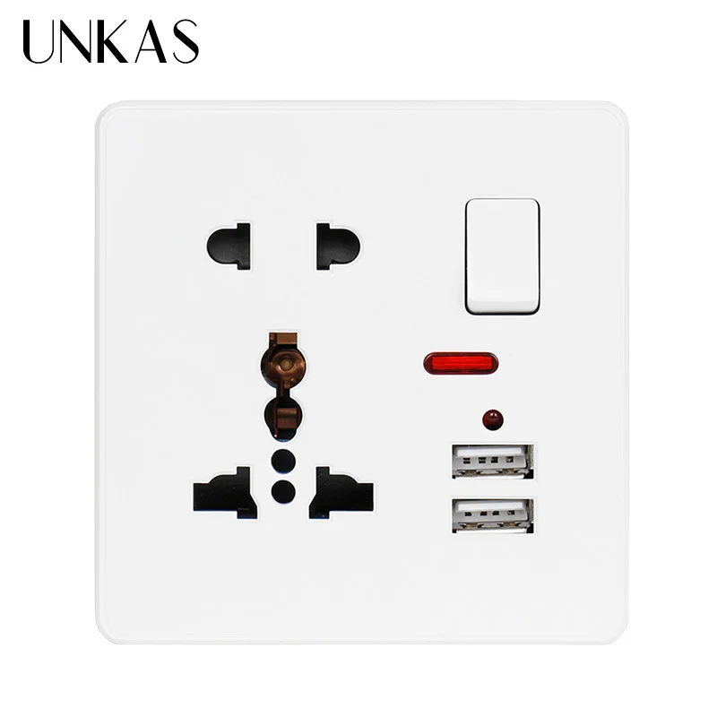 Розетка настенная UNKAS 2 1 А белая/черная/золотая со светодиодным индикатором 13 а