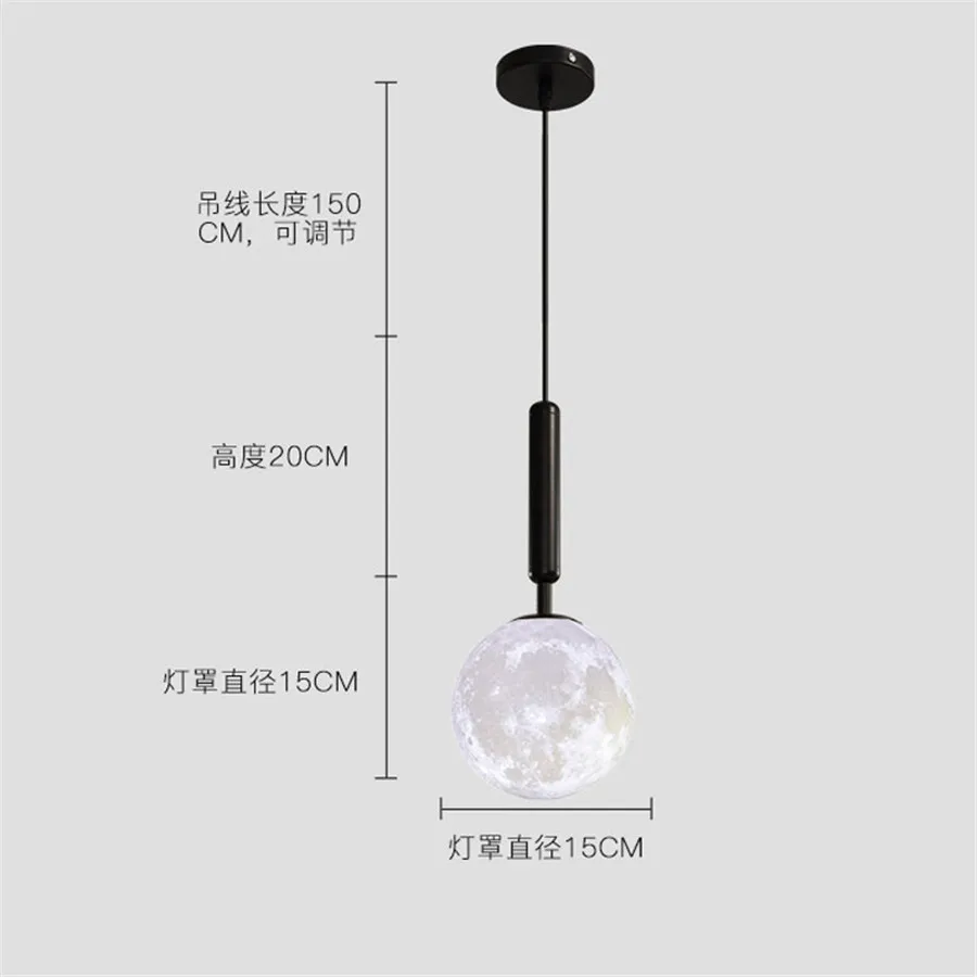 

Nordic Moon Light Modern Creative 3D Printing Moon Pendant Light Atmosphere LED Night Lamp Restaurant Cafe Hanging Lamp