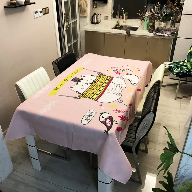 

Printed household tablecloth cartoon cat pattern washable decorative household waterproof tablecloth