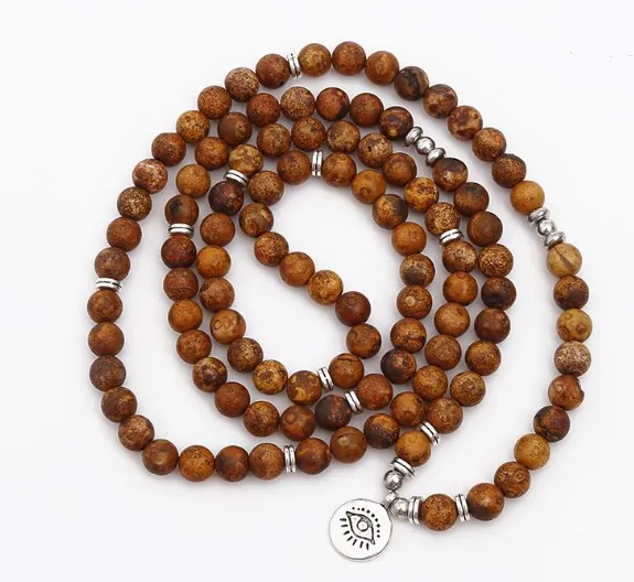 

yellow 108 beads 8mm elastic adjustable Lotus life tree Buddha OM eye Chakra Reiki agate Onyx Yoga Bracelet necklace tyd2