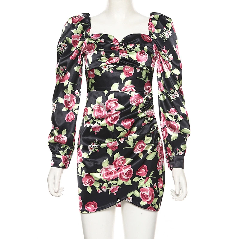 2019 модное мини платье в стиле ретро женское облегающее с квадратным воротником