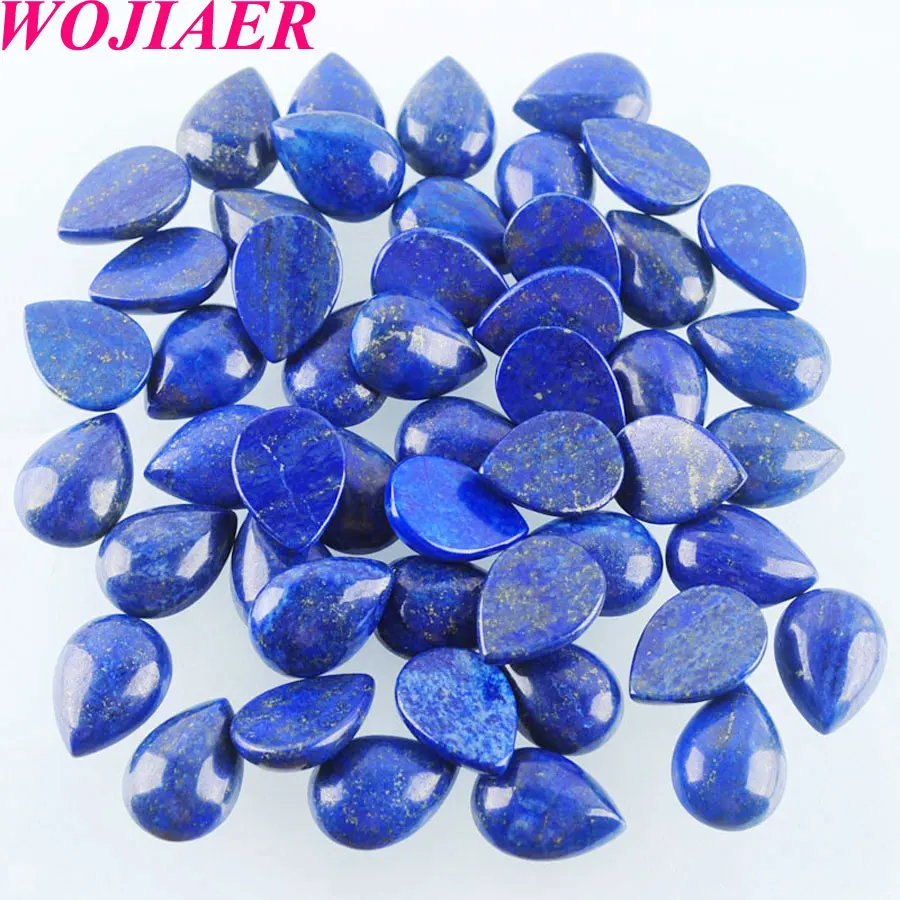 

WOJIAER Natural Lapis Lazuli Gem Stones Teardrop Cabochon CAB No Drilled Hole 13x18x6MM Jewelry Making 50PCS PU8145