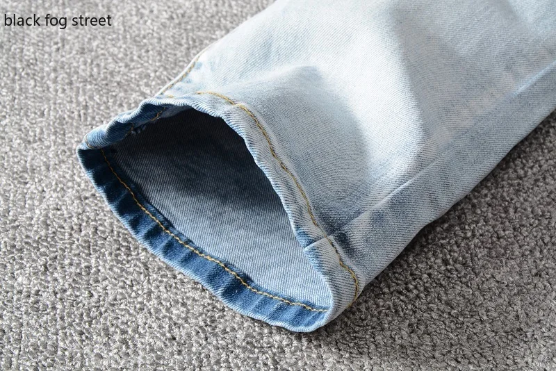 Новинка мужские байкерские брюки во французском стиле рваные потертые синие