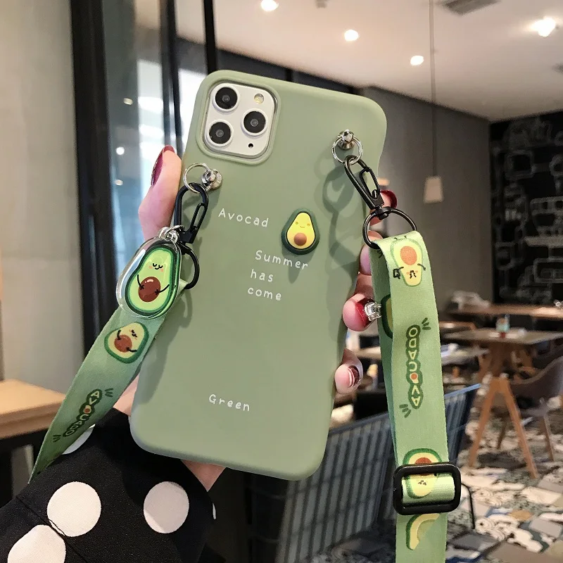 Ремешок авокадо для iPhone11 Pro max xs xr чехол телефона жидкий силикон 6s 7 8plus со шнурком