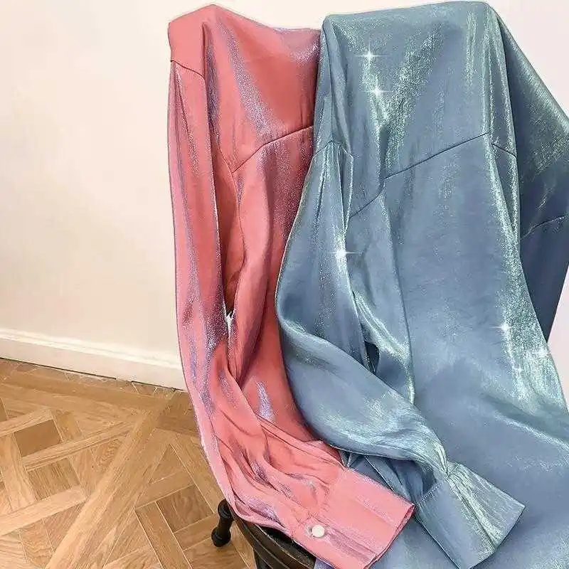 

High Gloss Shirt Sunscreen blouses women Slim And Loose plus Size Blouse 2021 New Summer Korean Version Fat Sister Temperament