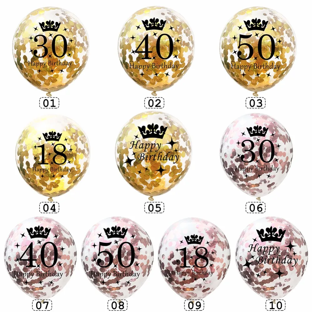 10pcs 12'' Crown Number Printed Confetti Latex Balloons Birthday Party Supplies Decor #274442 | Дом и сад