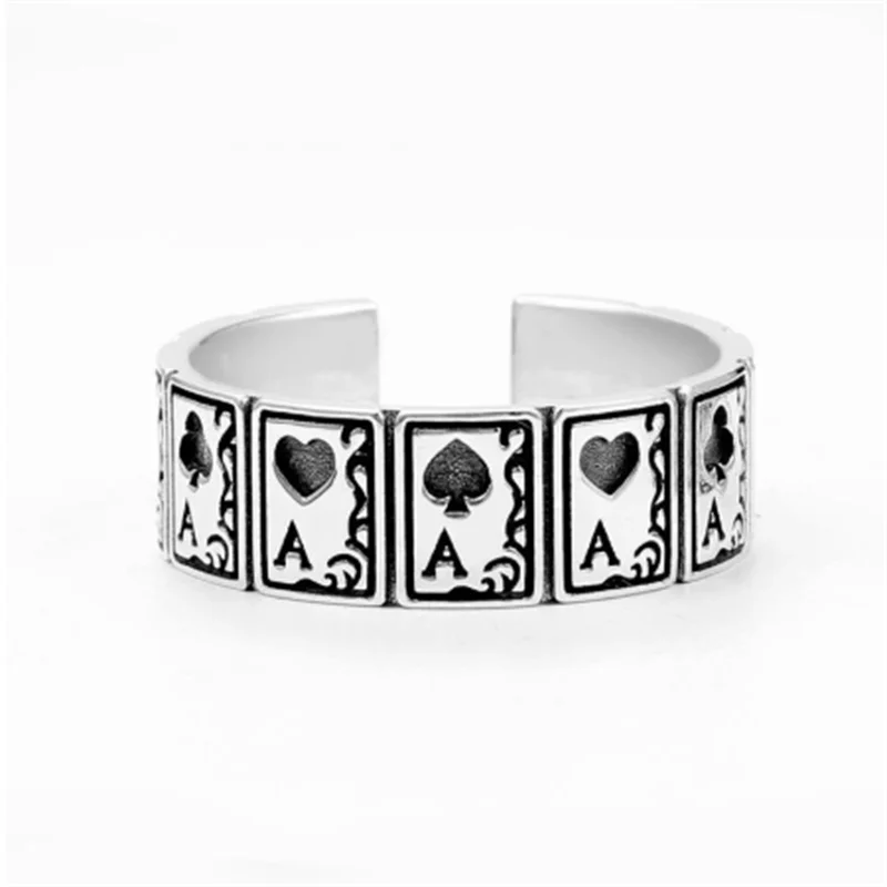 

Retro Special Design Mahjong Playing Card Spades A Ring Adjustable Opening Ring Men and Women Fashion Trend Jewelry wholesale