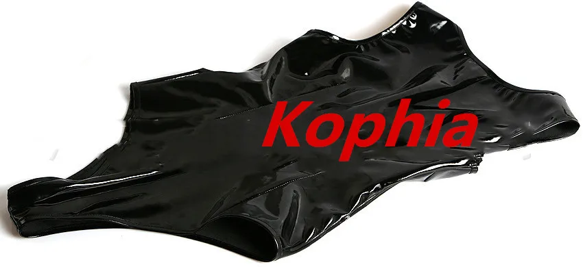 Черный латексный ПВХ боди кошка для женщин искусственная кожа комбинезон эротический Мокрый Вид Bodycon панк фетиш Глубокий V без рукавов сексуальный клубный комбинезон