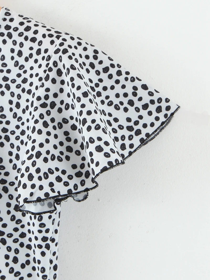 

Women Ruffles Sleeve V neck Dress Slim Preppy Style Sweet Above Knee Mini Dot Printed Casaul Party Dress XZ2397