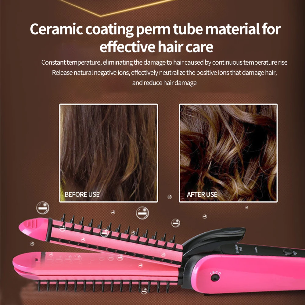 

Electric Hair Curler Comb 3 in 1 Home Use Device Fast Heating Mini Ceramic Curling Iron Hair Straightener Flat Iron Beuty Tool