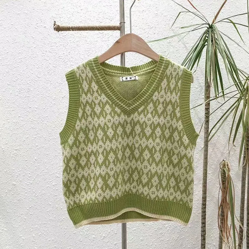 

Knitted Women Sweater Vest Spring Autumn Angyle Cashmere Pullover Women Sweaters Sleeveless Waistcoat Vests Pull Vintage 16607