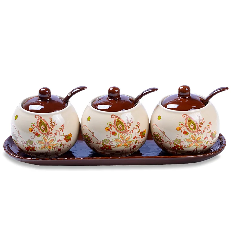 Креативная керамическая банка для приправ комплект из трех предметов кухонная