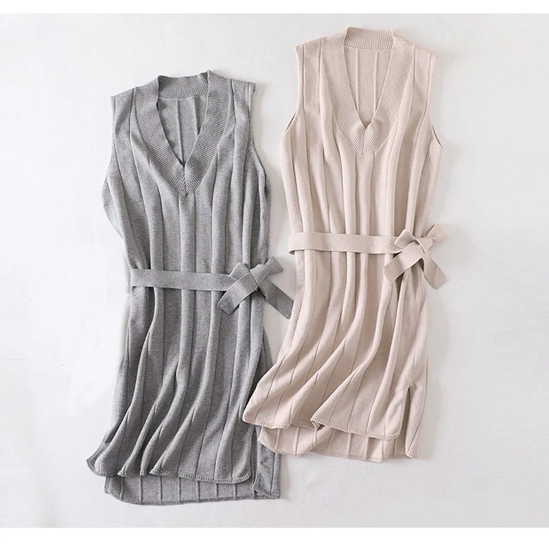 

Cuterrific Women's Vest Knitted Dress Sleeveless Sweater Tank Dresses Simple Fashion V-neck Elegant Casual Loose Shift Dress